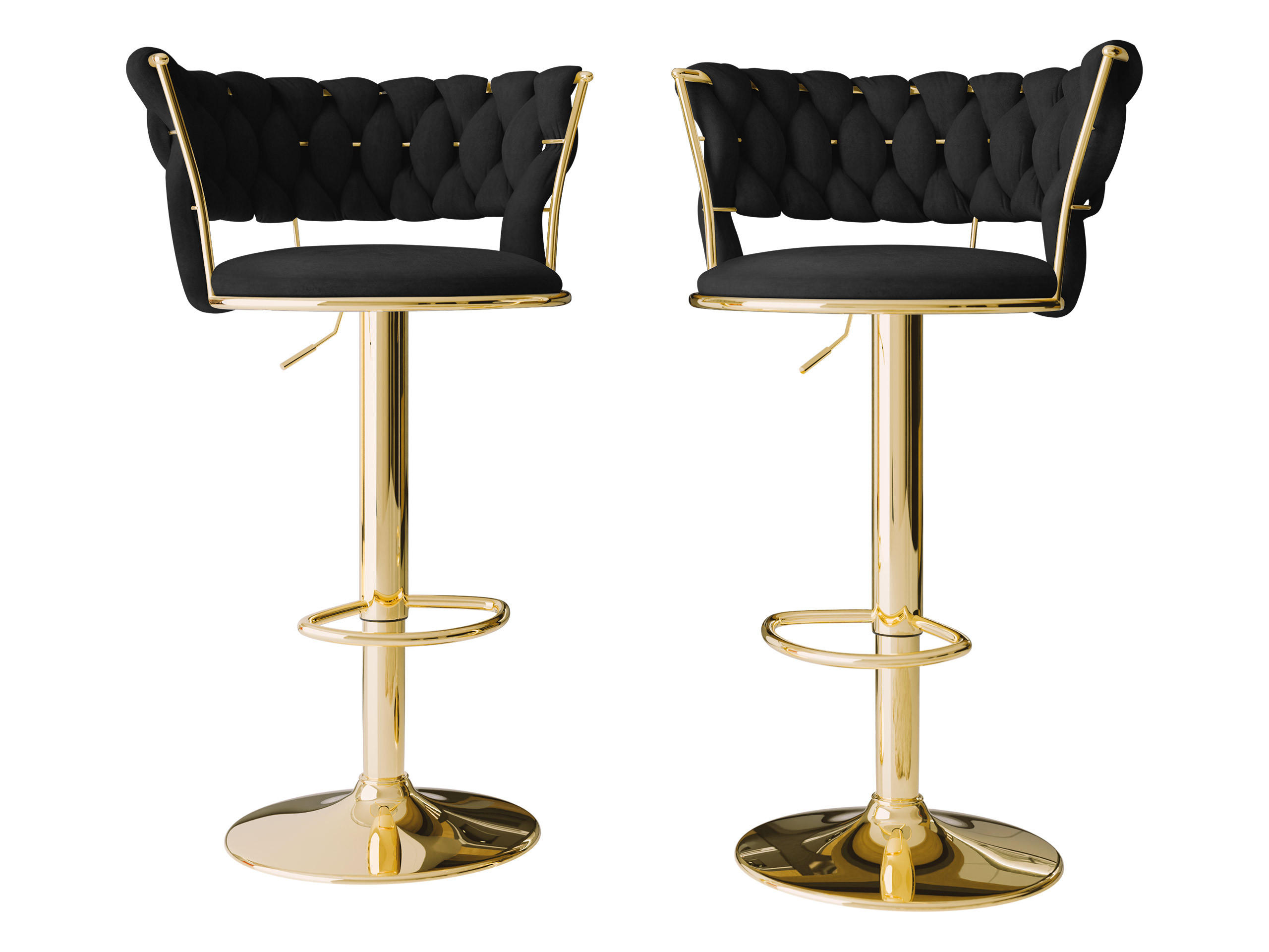 BARHOCKER-SET Muz BS-1141 (2 Stück in Samt) - Goldfarben/Schwarz, Textil/Metall (50/98/48cm) - MIRJAN24
