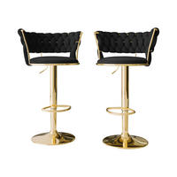 BARHOCKER-SET Muz BS-1141 (2 Stück in Samt) - Goldfarben/Schwarz, Textil/Metall (50/98/48cm) - MIRJAN24