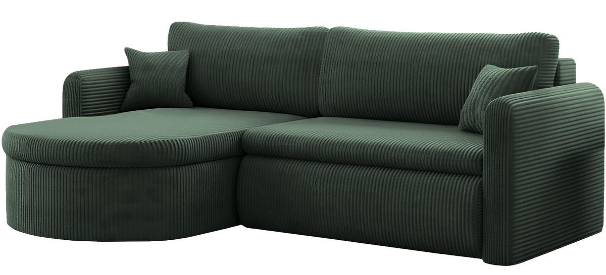 ECKSOFA Cora mit Schlaffunktion & Stauraum, Universell Rechts/Links, Dunkelgrün Cord Chenille 260/82/160 cm - Dunkelgrün/Schwarz, Kunststoff/Textil (250/160cm) - WFL GROUP
