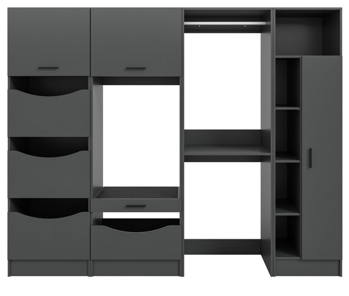 WASCHMASCHINENSCHRANK grau Set 4-teilig 242 x 196 cm, XXXL mit viel Stauraum - Schwarz/Grau, Holzwerkstoff/Kunststoff (242/196/68cm) - Inn.Furn