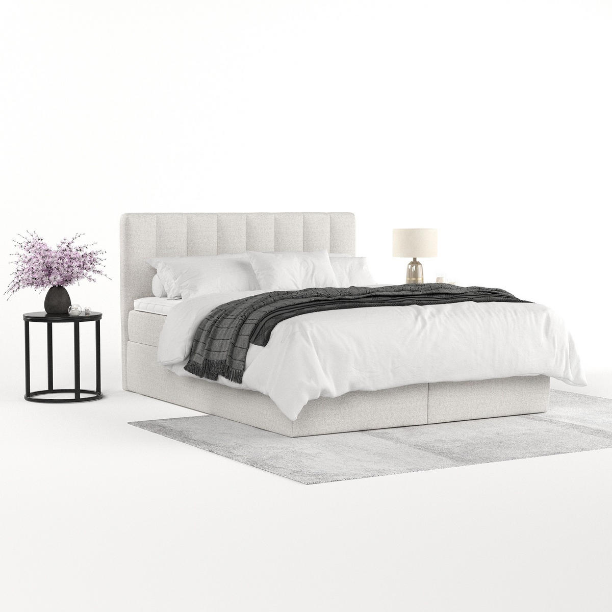 BOXBETT Lusso 140/200 cm Hellbeige im Riva Stoff - Sandfarben/Schwarz, Holz/Holzwerkstoff (140/200cm) - AltaBeds