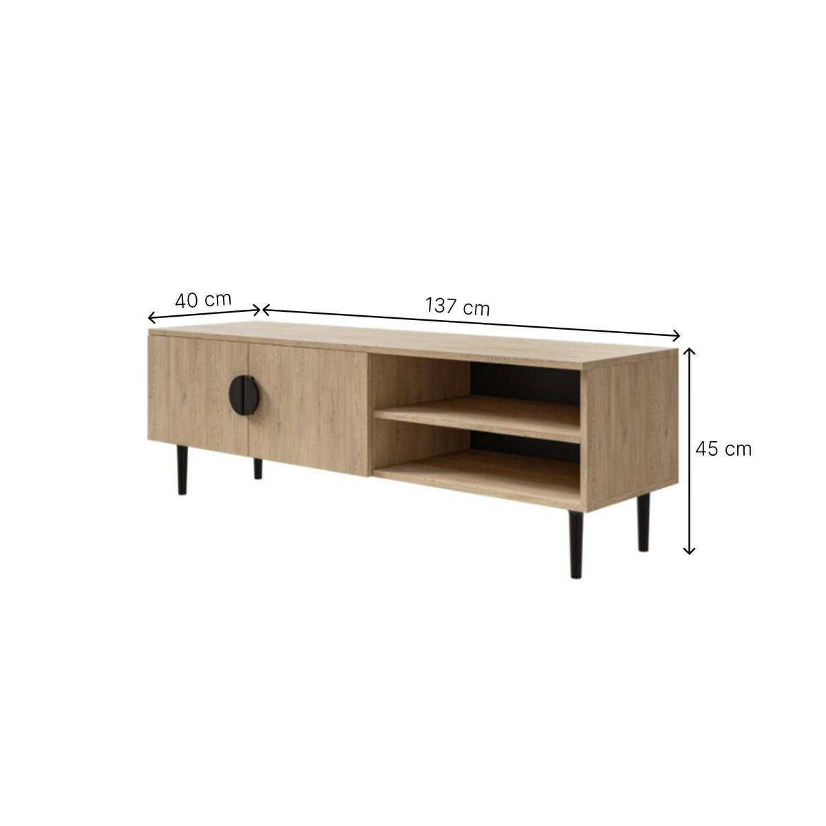 TV-SCHRANK Polly 137x45x40 cm - Lowboard mit Stauraum - Tv Ständer aus Laminierter Spanplatte - Eiche hell Farbe - Eichefarben, Holzwerkstoff (135/47/31.6cm) - Chilly