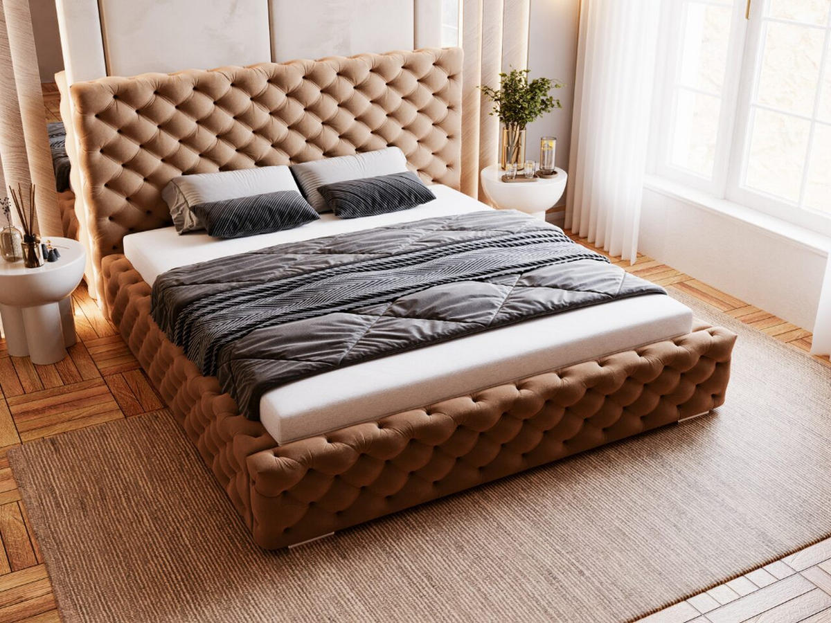 POLSTERBETT Astra 180x200 Braun - Naturfarben/Braun, Holz/Kunststoff (180/200cm) - Graingold