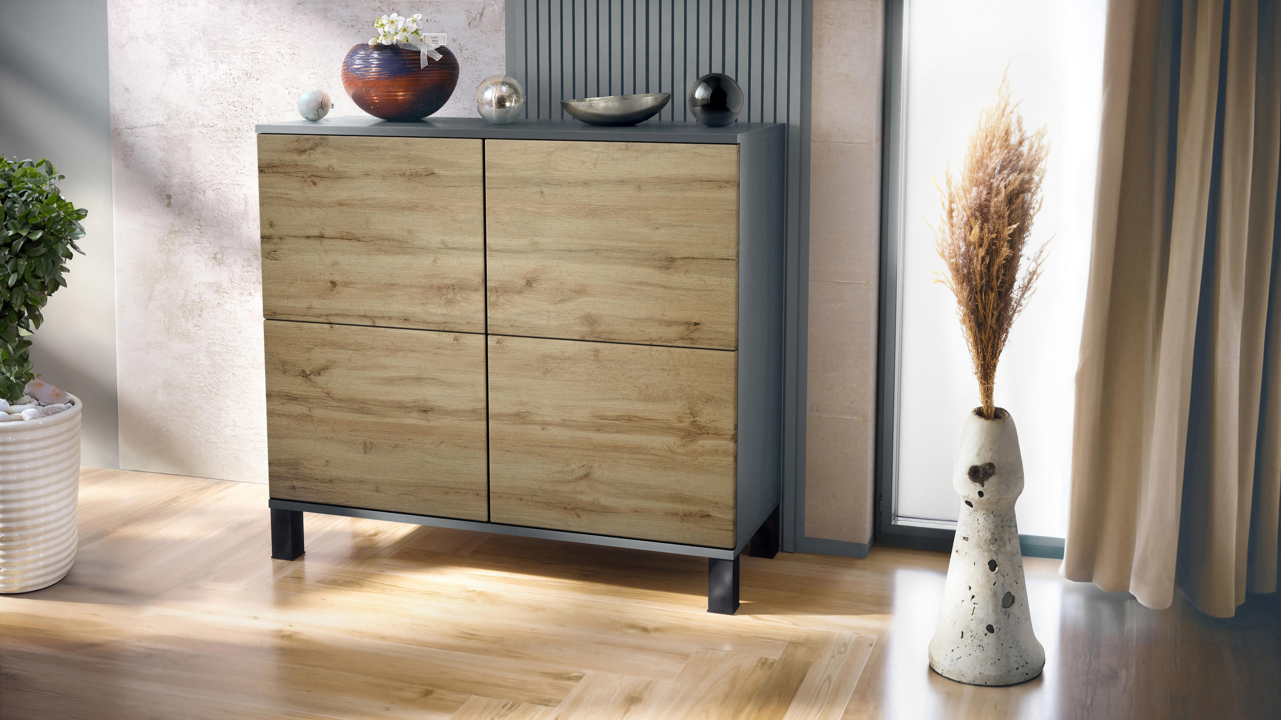 KOMMODE Rova Eiche Wotan - Eiche Wotan, Holzwerkstoff (92.5/84.5/35cm) - Vladon