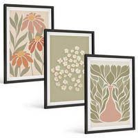 BILDER SET 3er Set - 40x60 cm Schwarzer Rahmen - Florale Boho-Muster - Schwarz, Kunststoff (40/60cm) - TULUP
