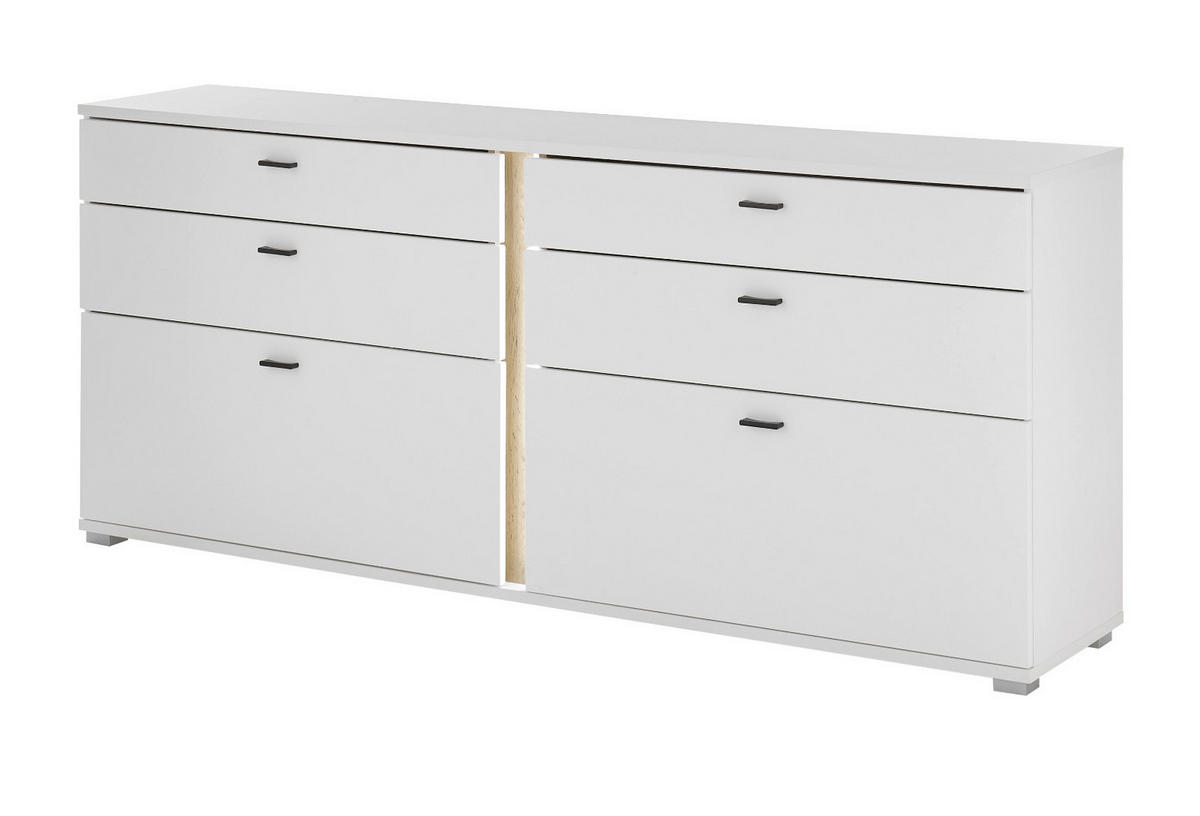 SIDEBOARD weiß matt, Eiche Wotan 200 cm, Kommode inklusive Frontbeleuchtung - Silberfarben/Eiche Wotan, Holzwerkstoff/Kunststoff (200/86/42cm) - Furn.Design