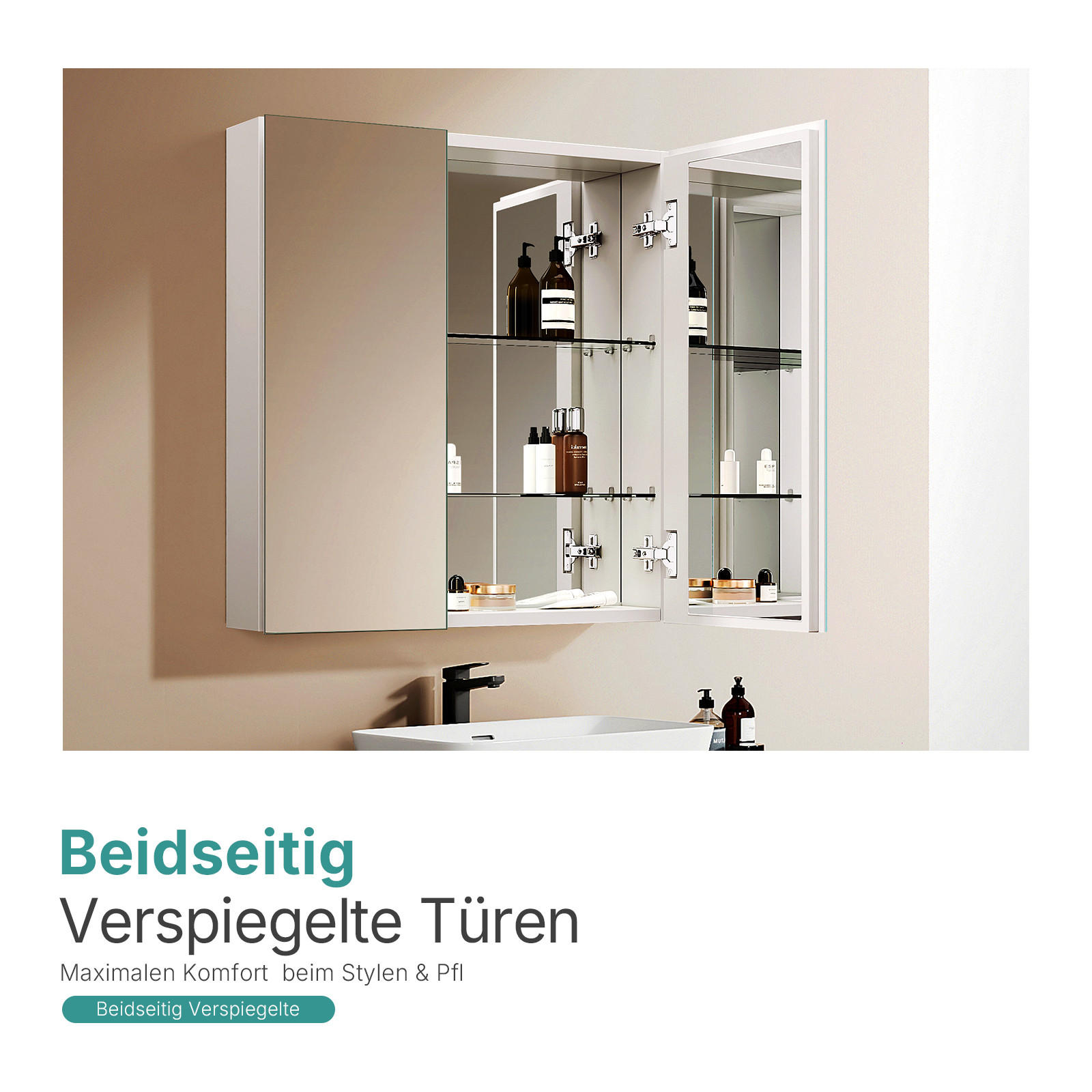 SPIEGELSCHRANK Weiß 65/60/14,5 cm - Weiß, Metall (60/65/65cm) - EMKE