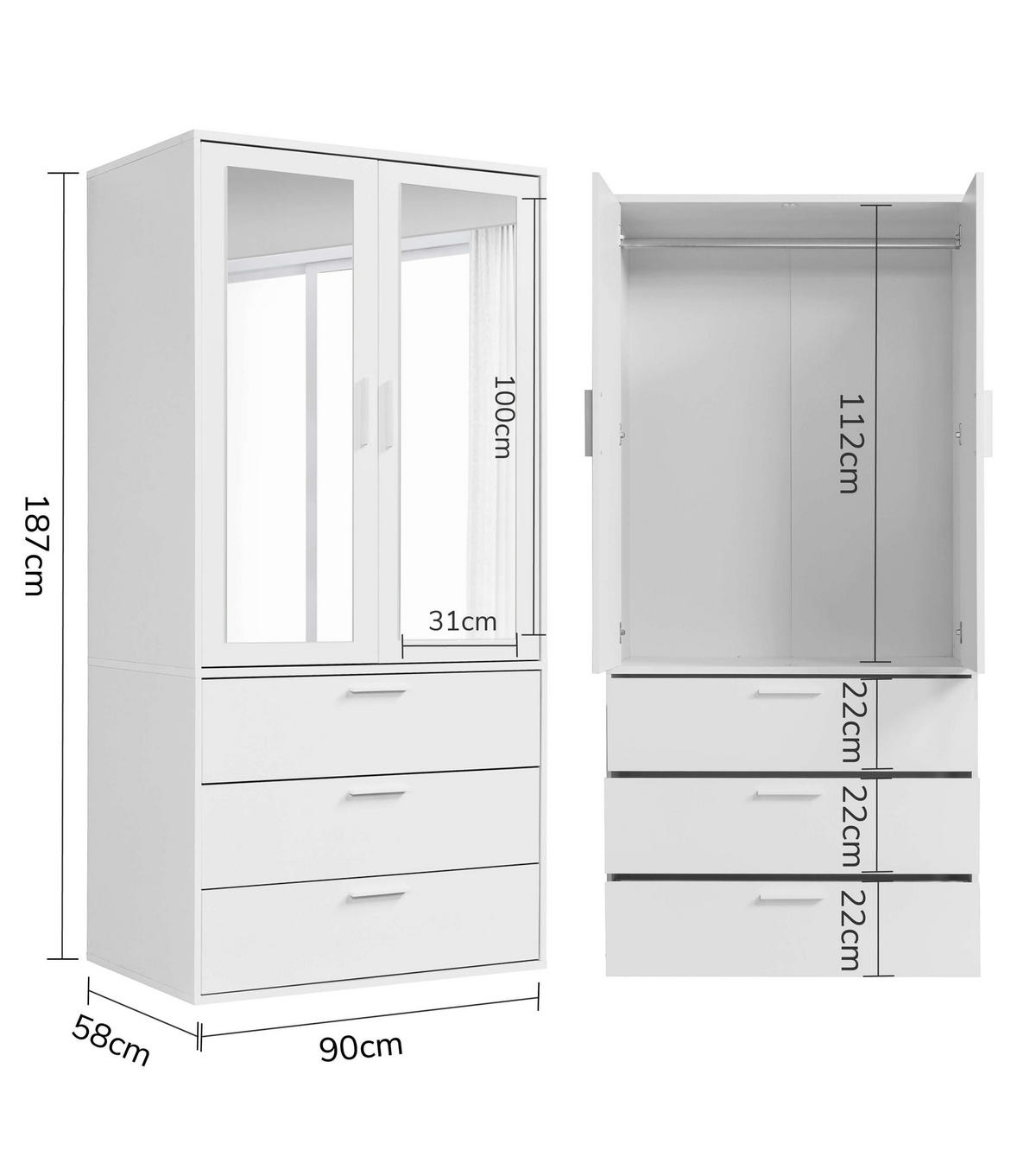 KLEIDERSCHRANK mit Spiegel Der Grenzenlose - Weiß, Holzwerkstoff (90/187/58cm) - Mokebo