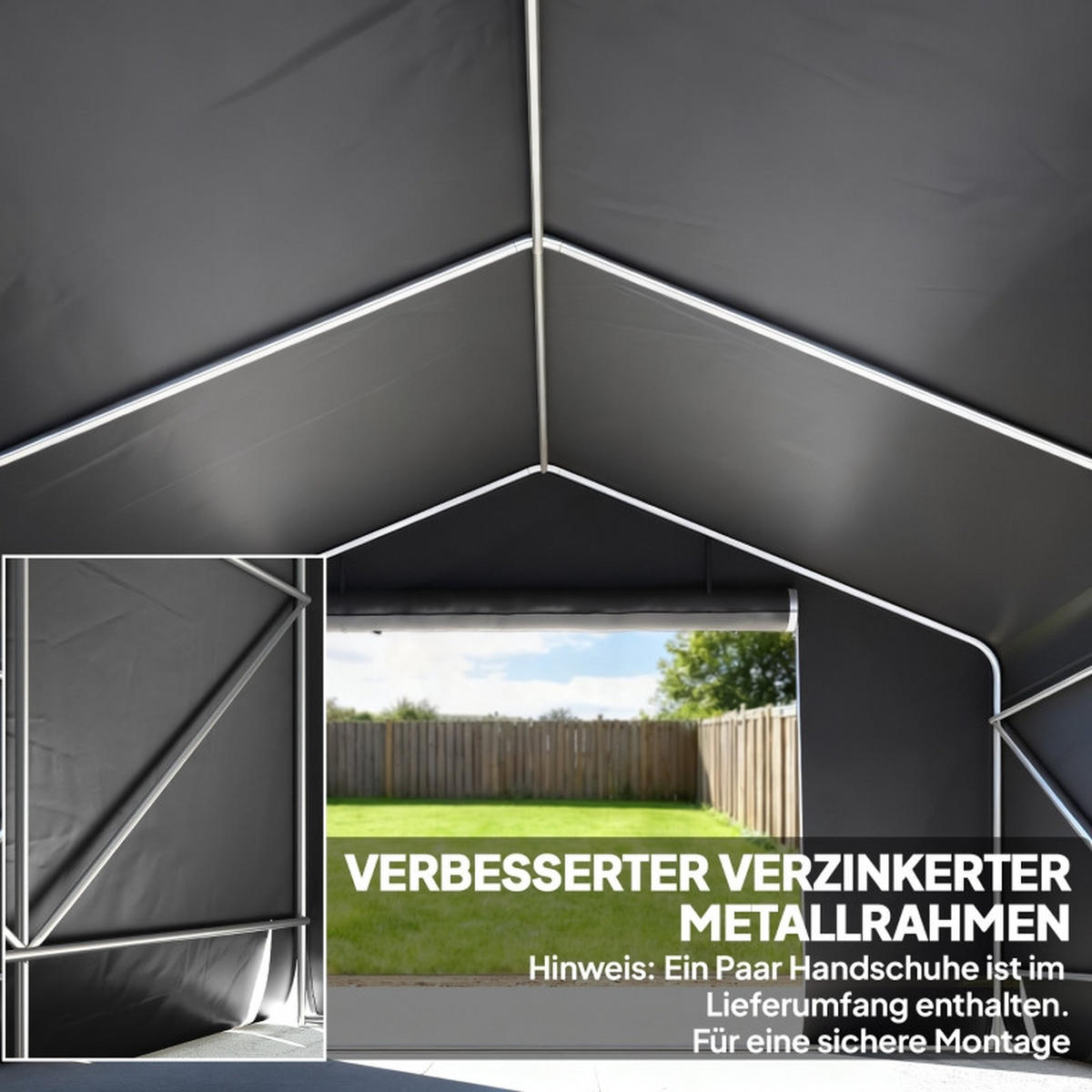 GERÄTESCHUPPEN tragbar Rolltor Metallrahmen grau - Dunkelgrau, Kunststoff (300/210/300cm) - LEBENLANG