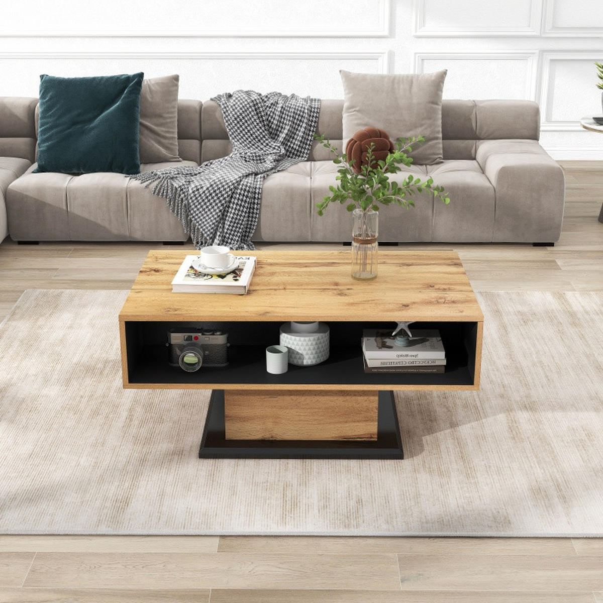 COUCHTISCH Eiche 100x60x47 cm mit Griffloser Schublade, Doppelseitigem Stauraum, Wohnzimmer - Naturfarben, Holz (60/100/47cm) - PARAFTA HOME
