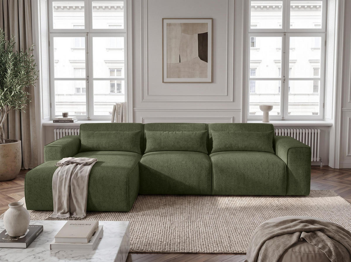 ECKSOFA L Form Ruyam Grün 310/165/78 cm – Schlaffunktion Links - Schwarz/Grün, Kunststoff/Textil (170/310cm) - AX Living