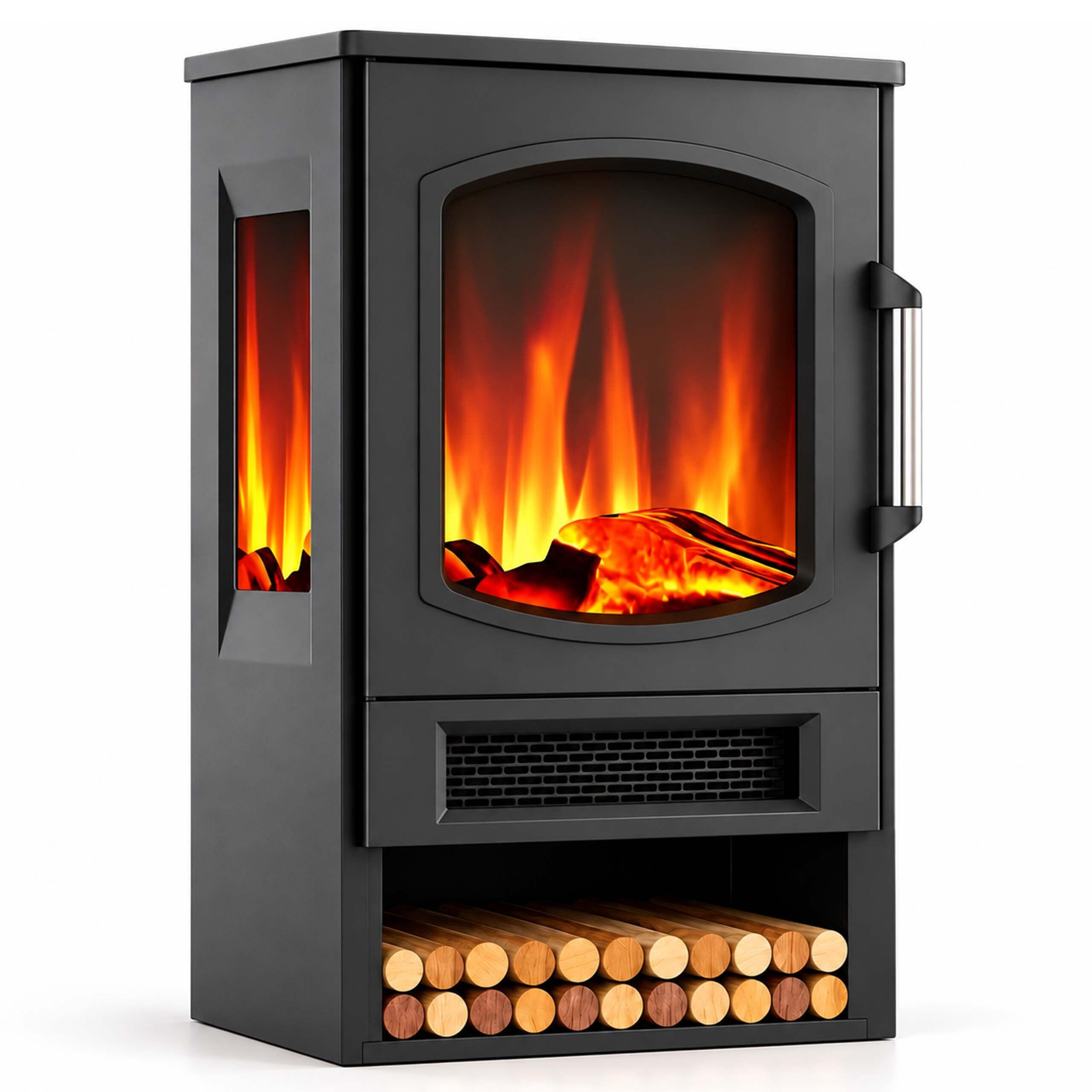 KAMIN Črn električni z ogrevanjem 1800 W daljinski upravljalnik - črna, kovina/umetna masa (44/75/35cm) - Relaxdays