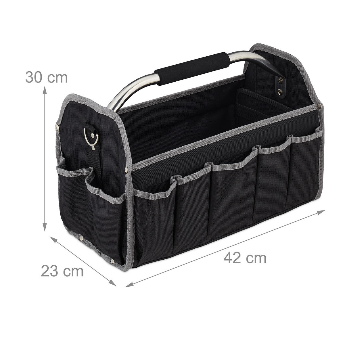 WERKZEUGTASCHE - Schwarz, Textil/Metall (42/30/23cm) - Relaxdays