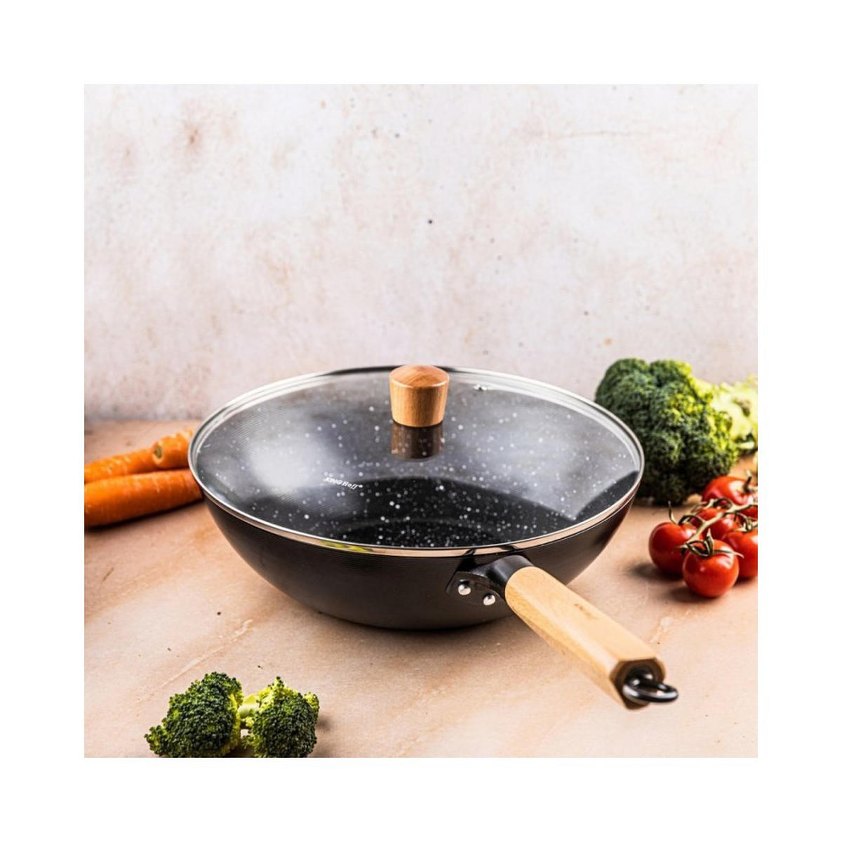 WOK Schwarz 53.5/30/9 cm KH1984 - Schwarz, Metall (30cm) - Kinghoff 