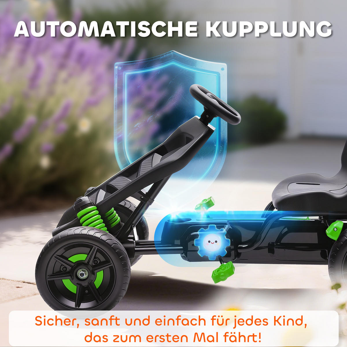 KINDER-GOKART Kunststoff Metall Grün - Grün, Kunststoff (100/59/60.5cm) - AIYAPLAY