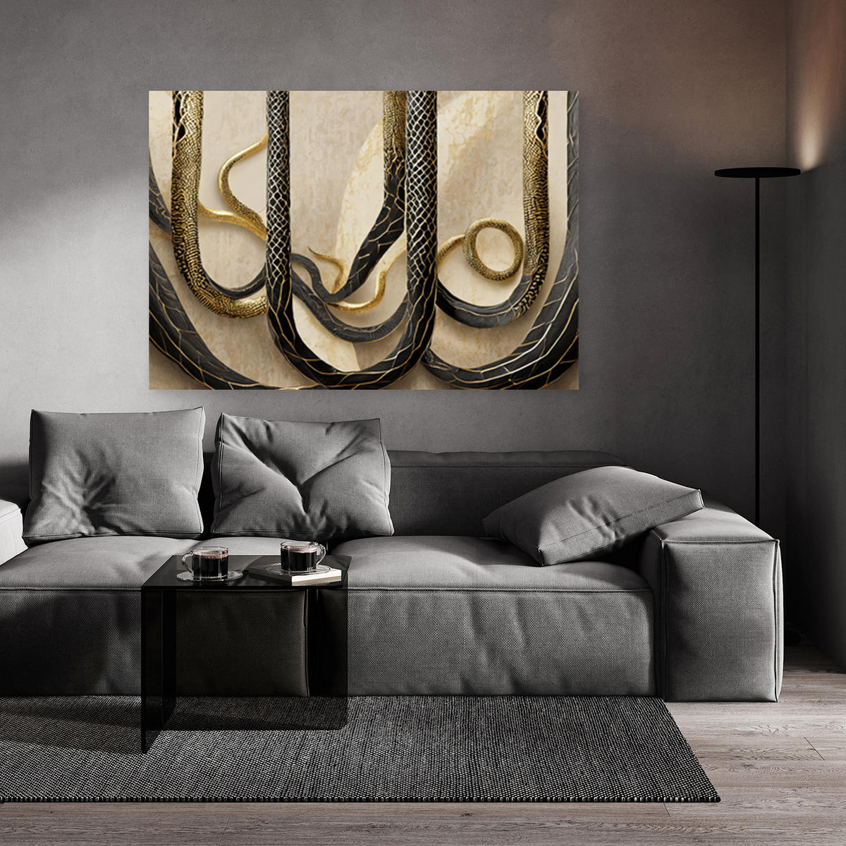 WANDBILD schlangenhaut gold textur - Beige, Textil (60/40cm) - Feeby