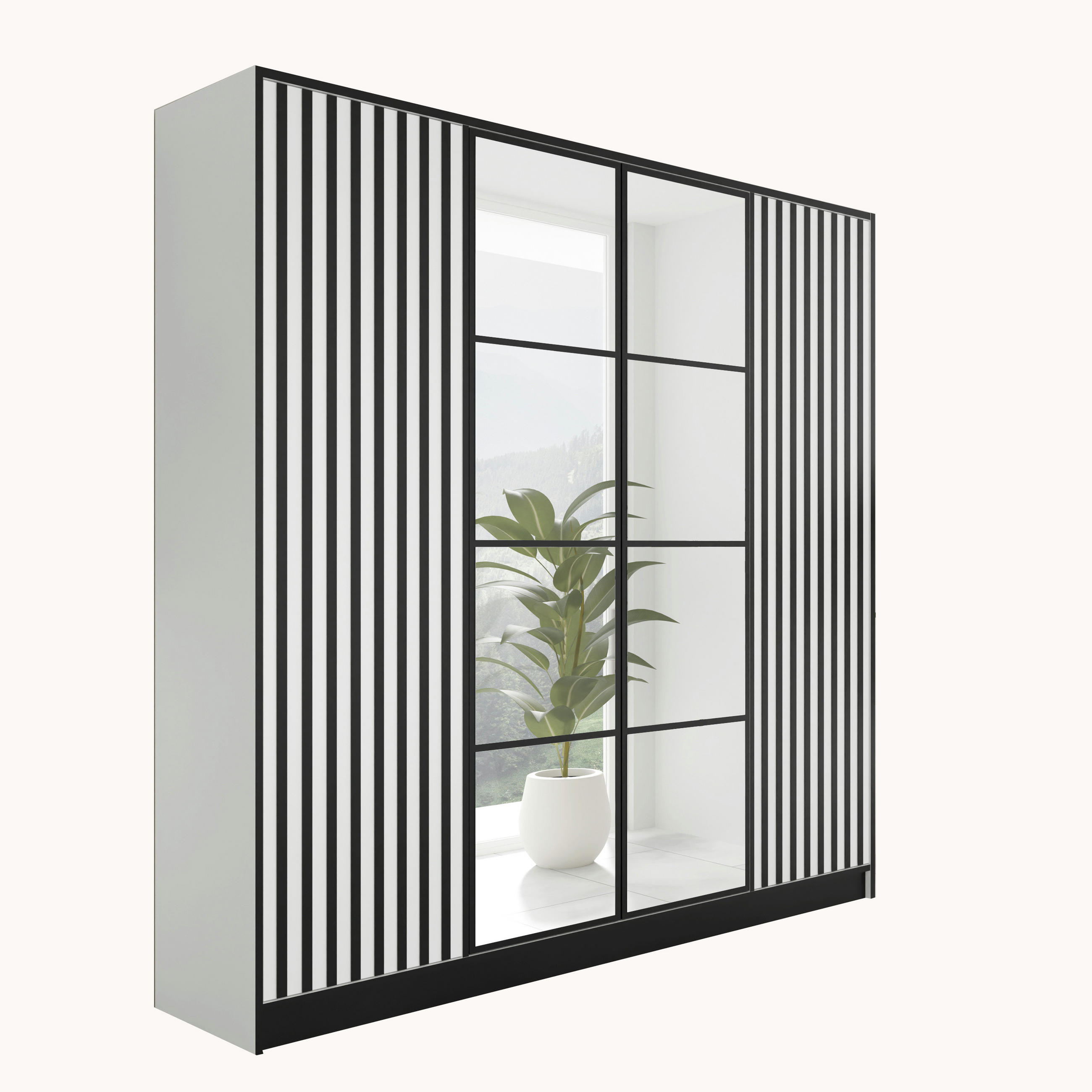 KLEIDERSCHRANK EDEN 4-Türen v3 - 206,4x205x39 cm - weiß - Weiß, Holzwerkstoff (206.4/205/39cm) - Kier Furniture
