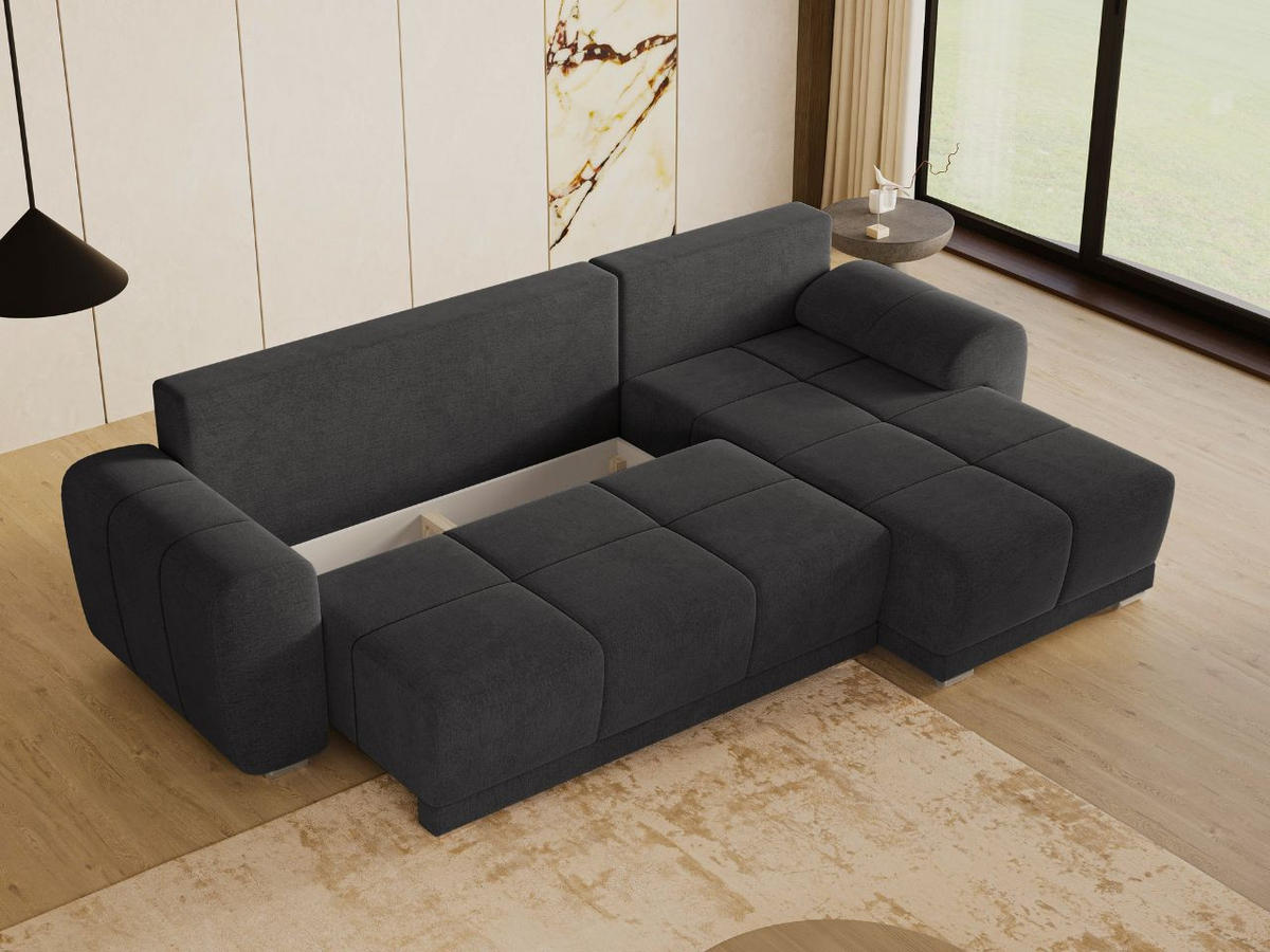 ECKSOFA Monti Anthrazit Rechts - Dunkelgrau/Silberfarben, Holz/Textil (290/188cm) - Graingold