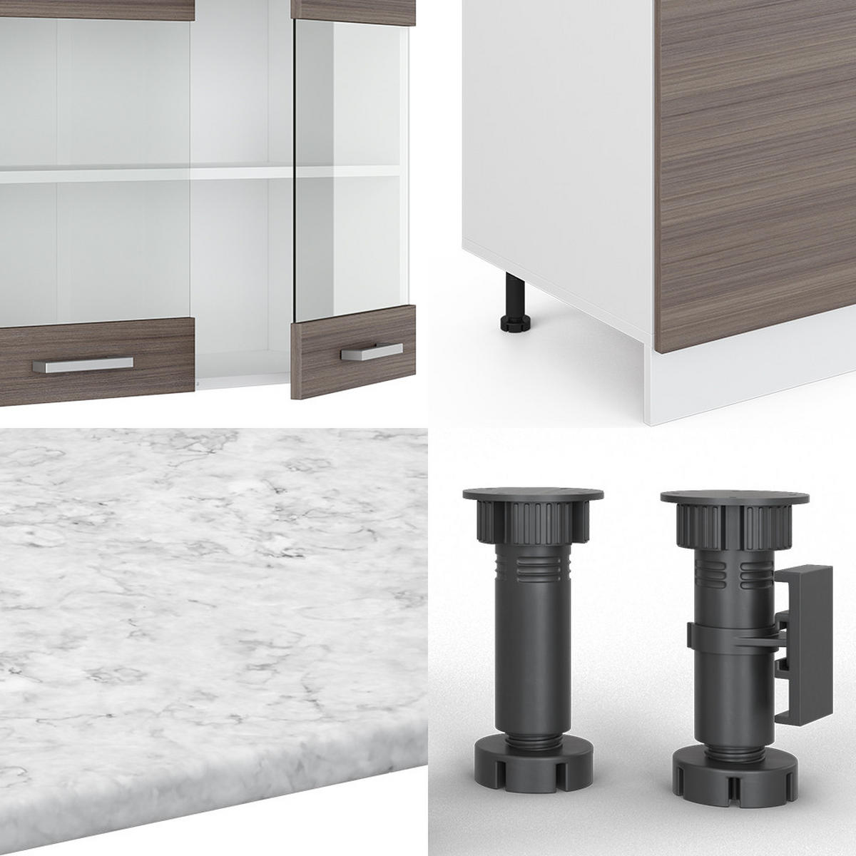 KÜCHENZEILE R-Line Edelgrau/Weiß 300 cm mit Hochschrank, ohne AP - Braun/Weiß, Holzwerkstoff (300/81.6/46cm) - Vicco