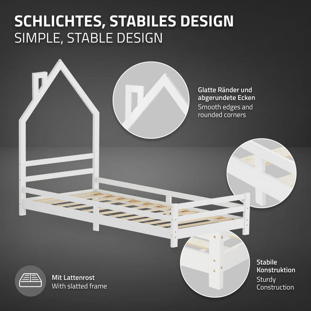 KINDERBETT Haus 90x200 cm Weiß - Weiß, Holz (90/200cm) - ML-DESIGN