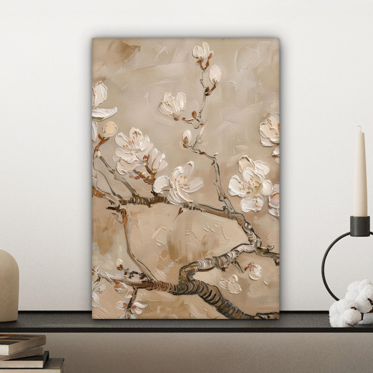 LEINWANDBILD - Blumen - Modern - Beige - Weiß - Blüte - 20x30 - Bilder - Beige, Textil (20/30cm) - MuchoWow