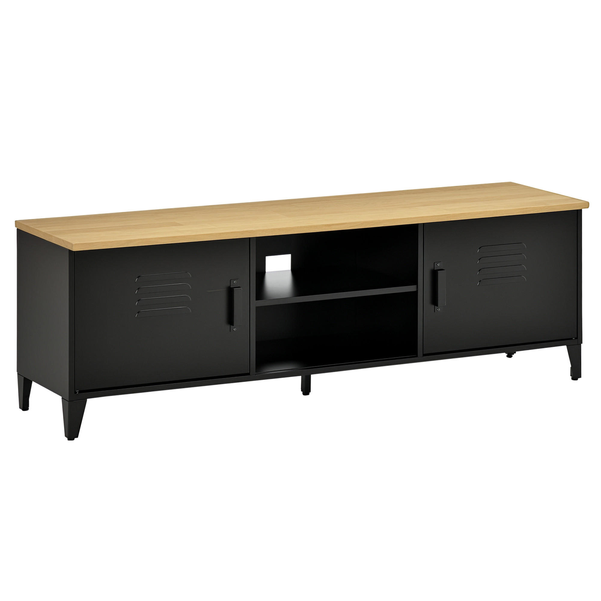 LOWBOARD DE-16082 150/40/50 cm Schwarz/Naturholz - Schwarz, Metall (150/50/40cm) - ComfortXL