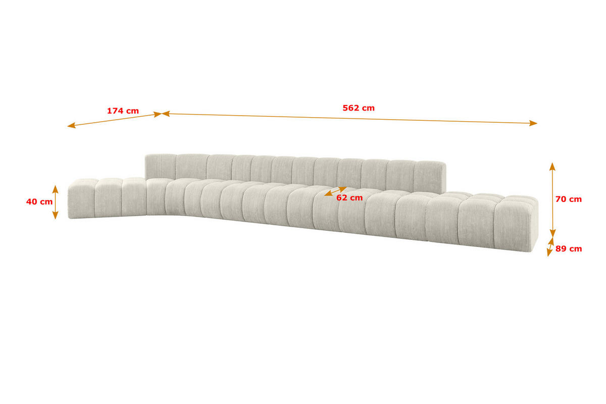 ECKSOFA modulares Sofa Solven-L3 - 562x174x70 cm Creme - Hellgrau/Creme, Holzwerkstoff/Textil (562/174cm) - ALTDECOR