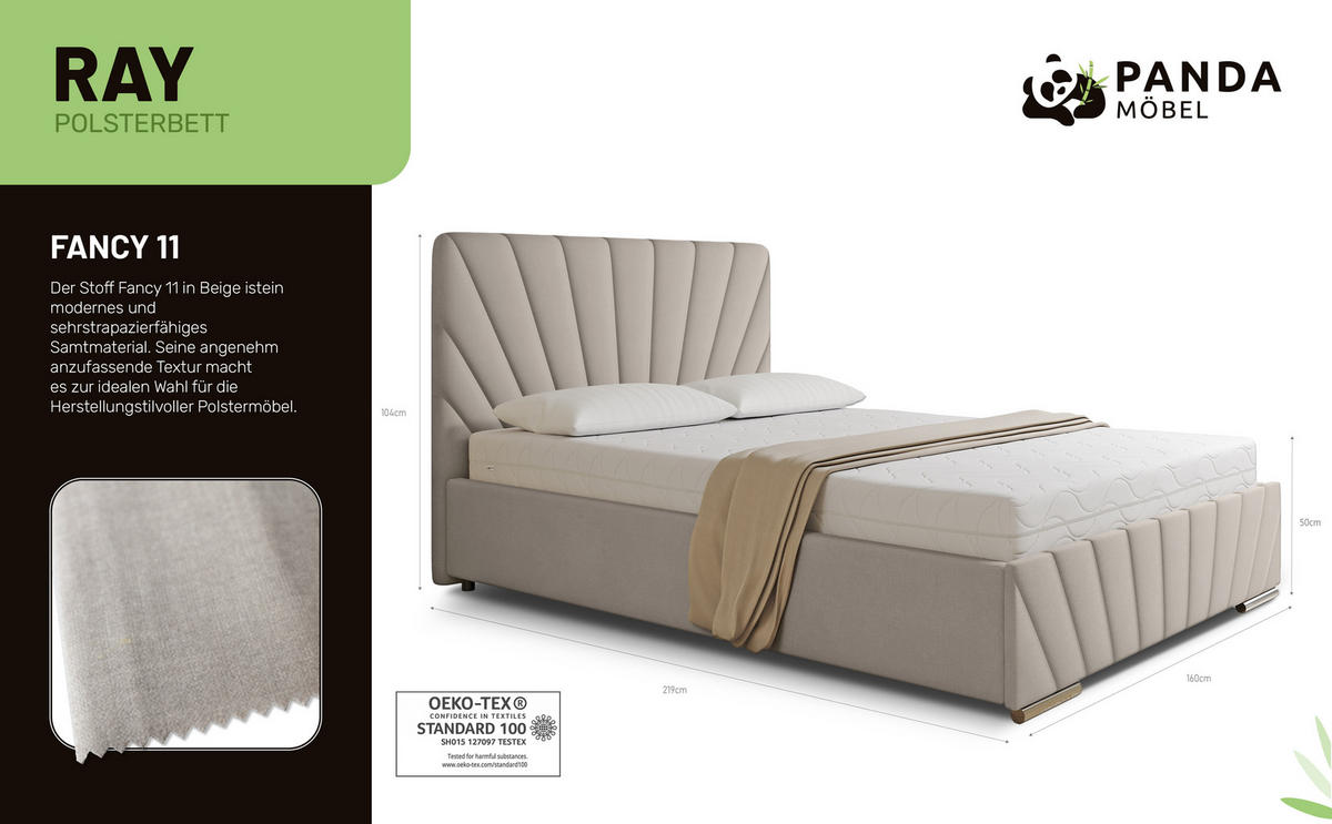 POLSTERBETT Ray 140 x 200 cm mit Bettkasten, Lattenrost OHNE MATRATZE- Beige - Beige, Holz (140/200cm) - Panda Möbel