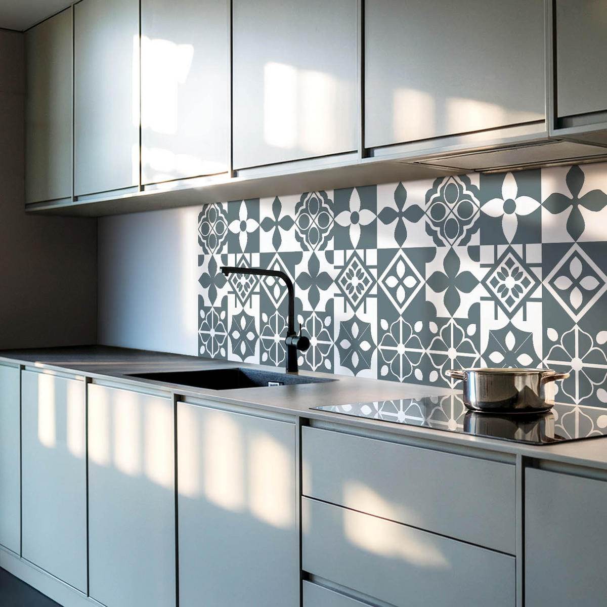 WANDPANEEL 4x 50x50 cm selbstklebend Morenta - Blaugrau, Kunststoff (50/1.6/50cm) - Wallfluent