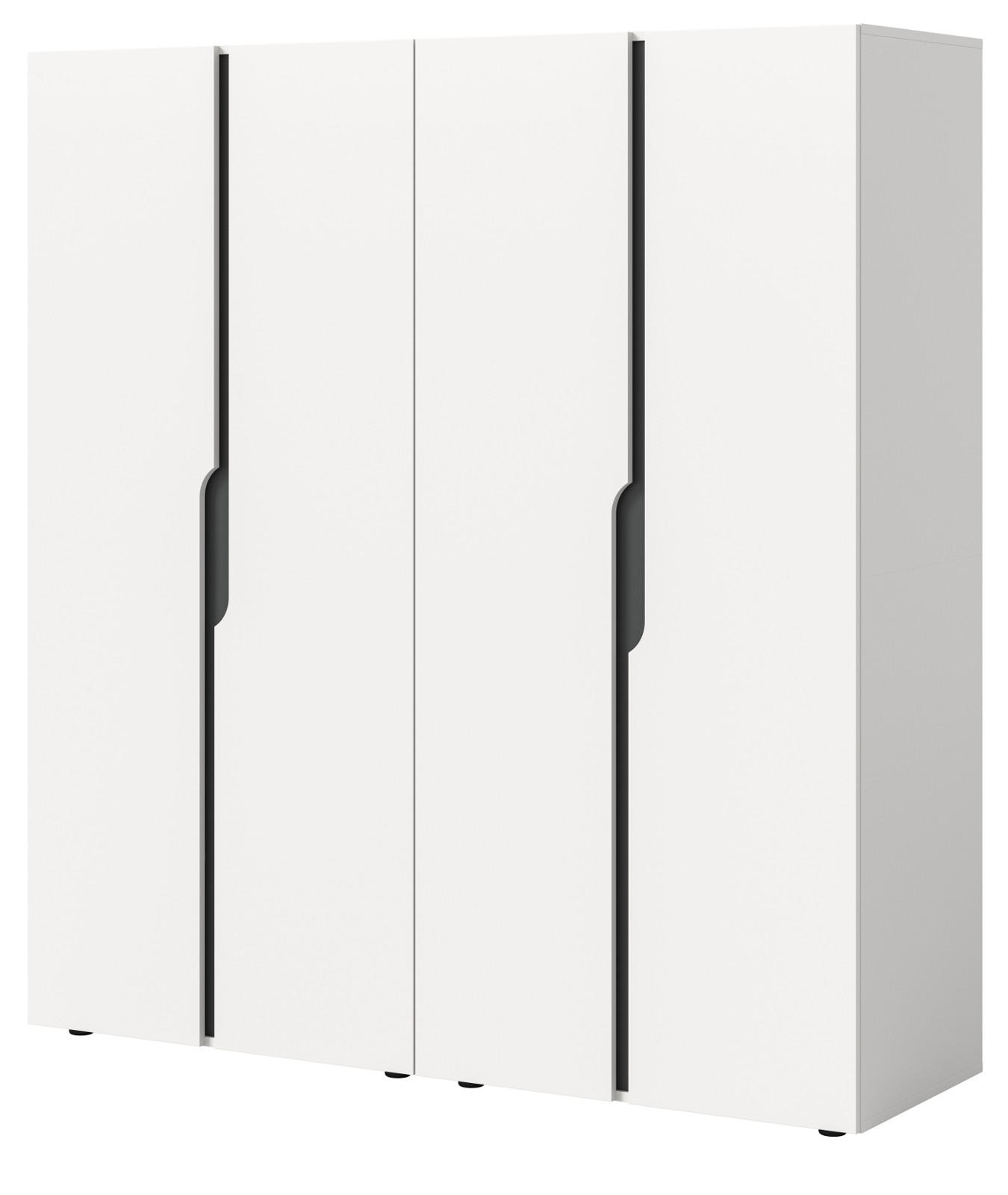KLEIDERSCHRANK weiß, grau 162 x 176 cm, Drehtürenschrank 4-türig - Schwarz/Weiß, Holzwerkstoff/Kunststoff (162/176/51cm) - Inn.Furn