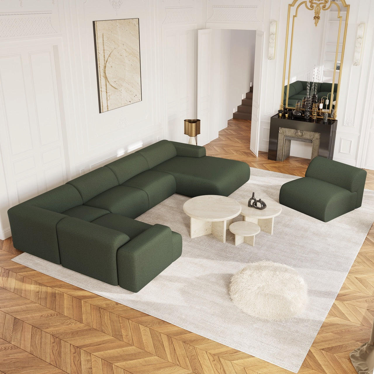 WOHNLANDSCHAFT Rastergewebe Olivgrün 354cm - Olivgrün, Textil (354/73/200cm) - Sia Home