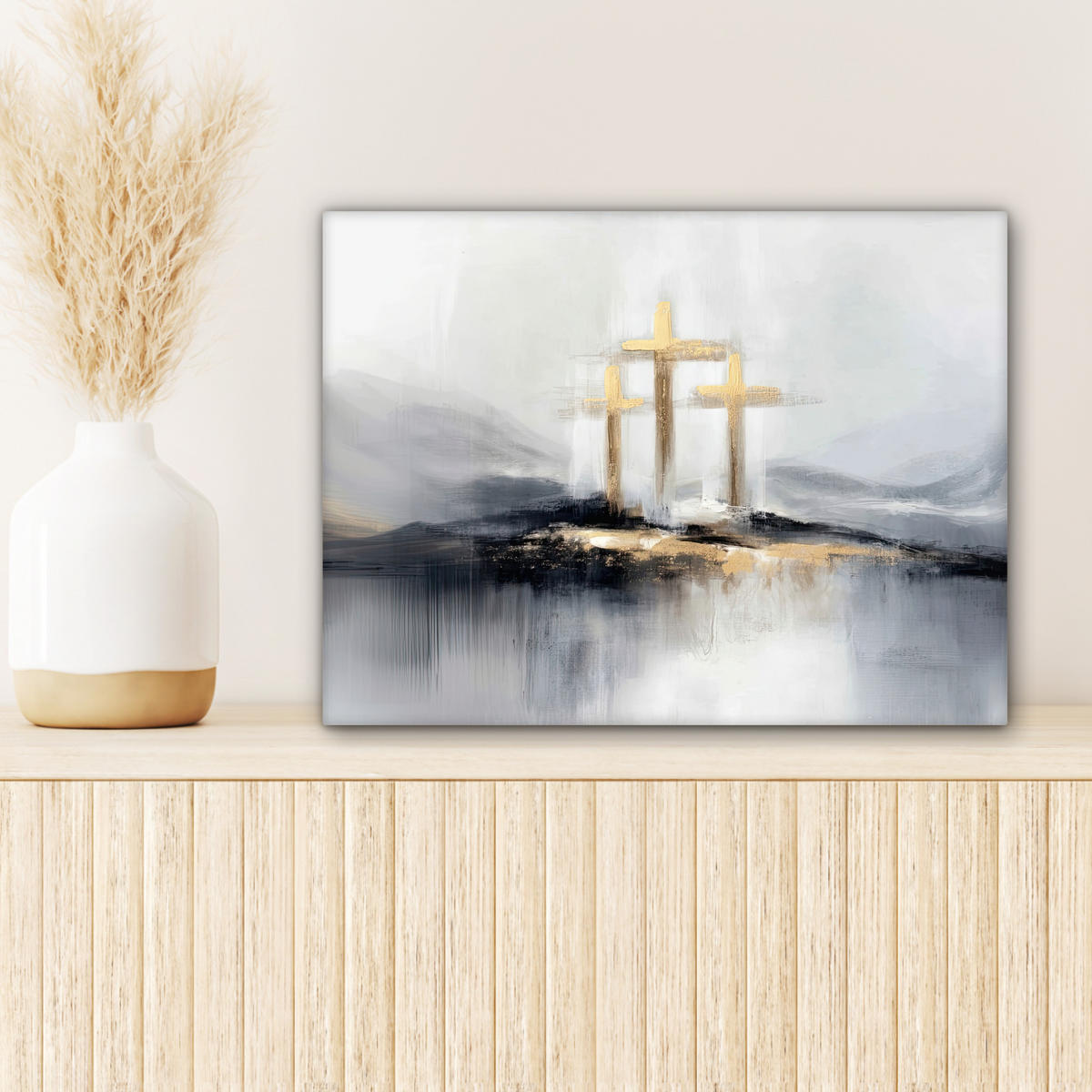 LEINWANDBILD Abstrakt - Malerei - Christentum - Kreuz Wandbild 40x30 cm - Weiß, Textil (40/30cm) - MuchoWow
