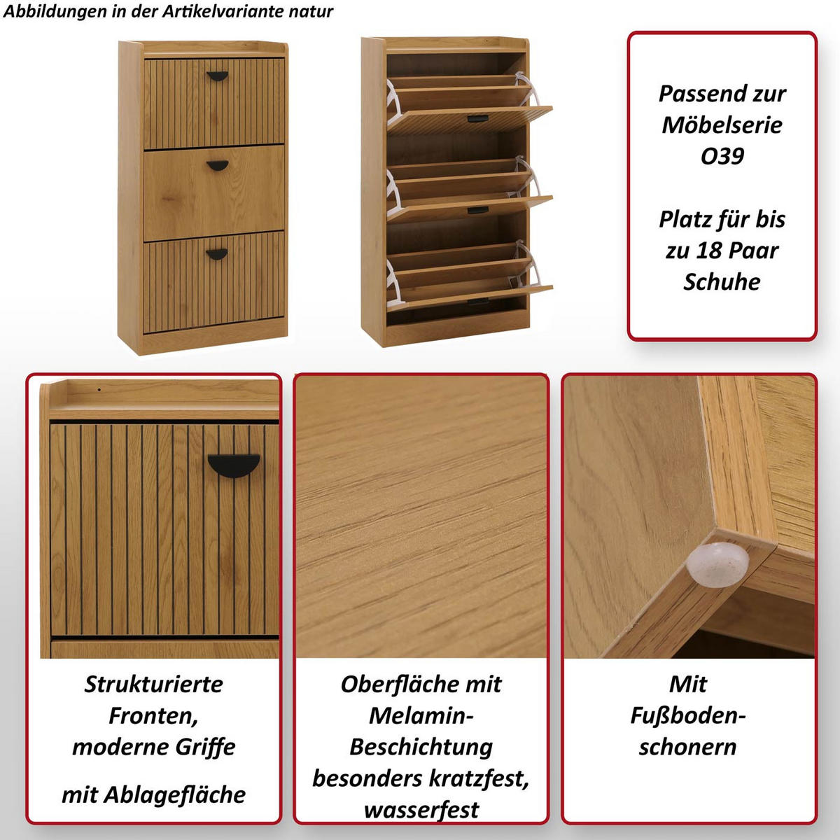 SCHUHSCHRANK 3 KLAPPEN Schwarz - Schwarz, Holzwerkstoff (60/117/24cm) - Jamb
