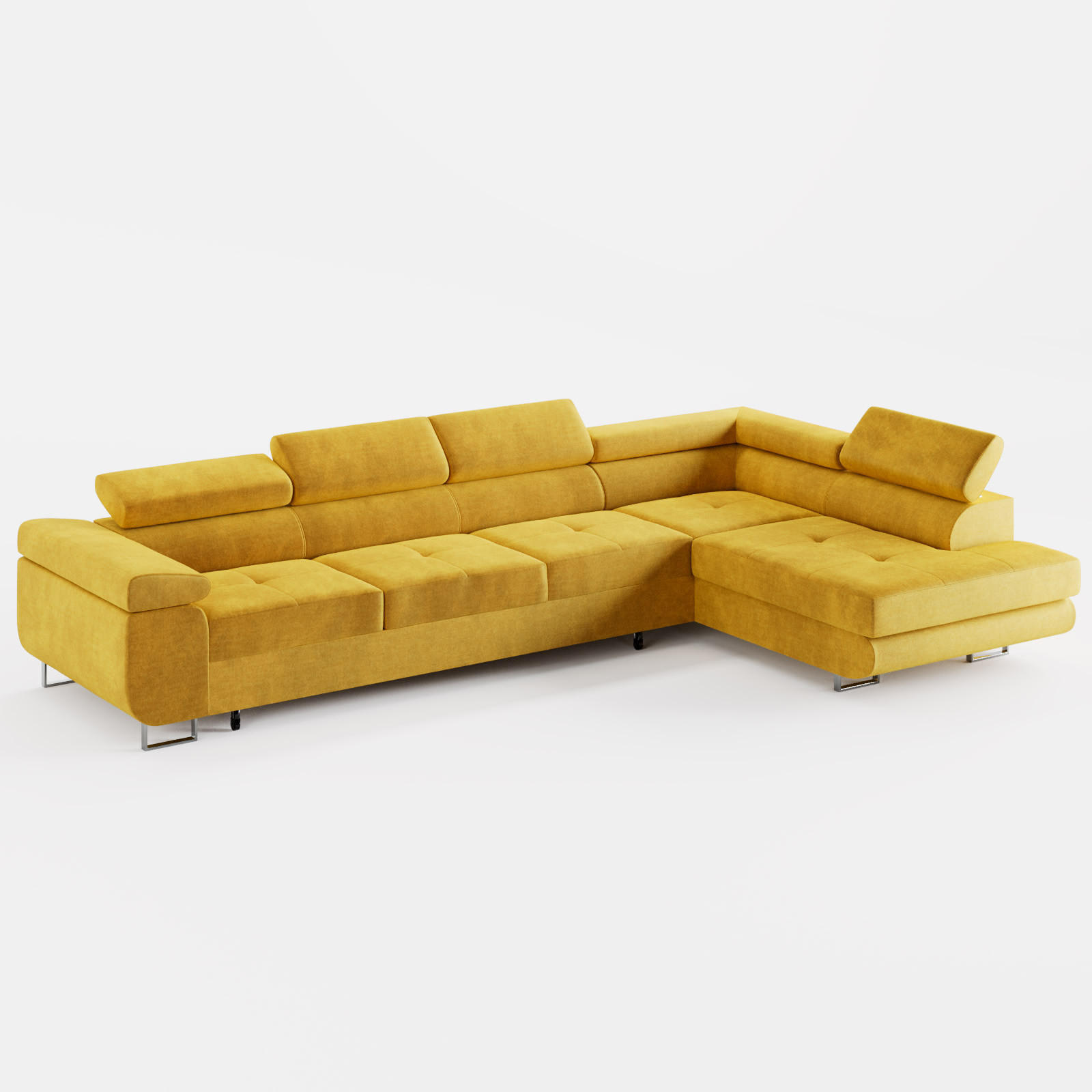 ECKSOFA VEMO NOVA Rechts Gelb Velours-Stoff mit Schlaffunktion und Bettkasten - Gelb, Textil (341/202cm) - Barchello