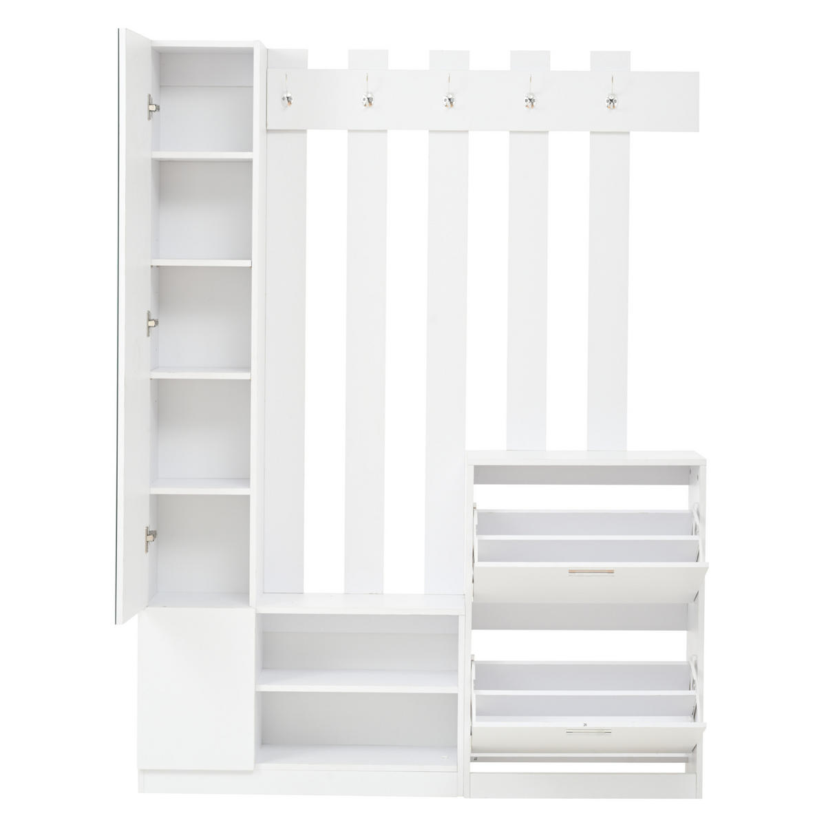 GARDEROBEN-SET mit Spiegel 135 x 25 x 180 cm Weiß mit Schuhschränken - Weiß, Holzwerkstoff (25/180/135cm) - Beauniv