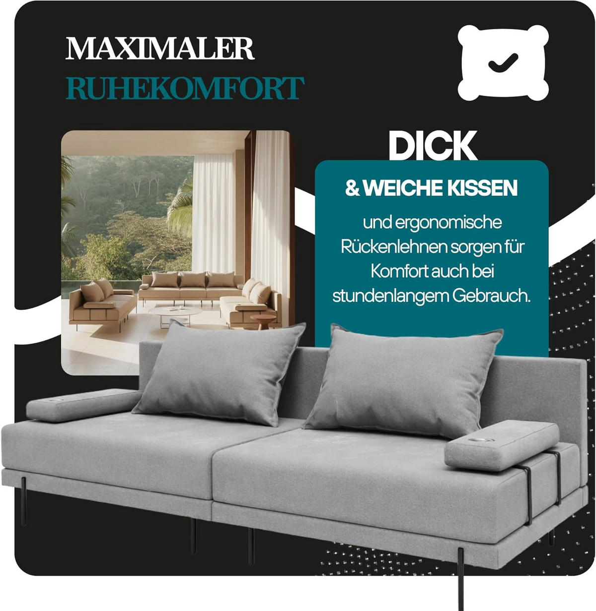 GARTENSOFA BAHAMA XL Links - Wetterfeste Balkonmöbel & Terrassenmöbel Außen - Moderne Lounge Möbel für Garten - Balkon & Terrasse - Grau - Grau, Kunststoff (370/75/222cm) - Trada