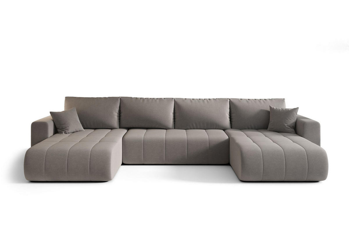 SEDACÍ souprava LARA tvar U světle šedá pletená tkanina Wind 84 - funkce spaní, úložný prostor - světle šedá, textil (385/85/175cm) - Cornero