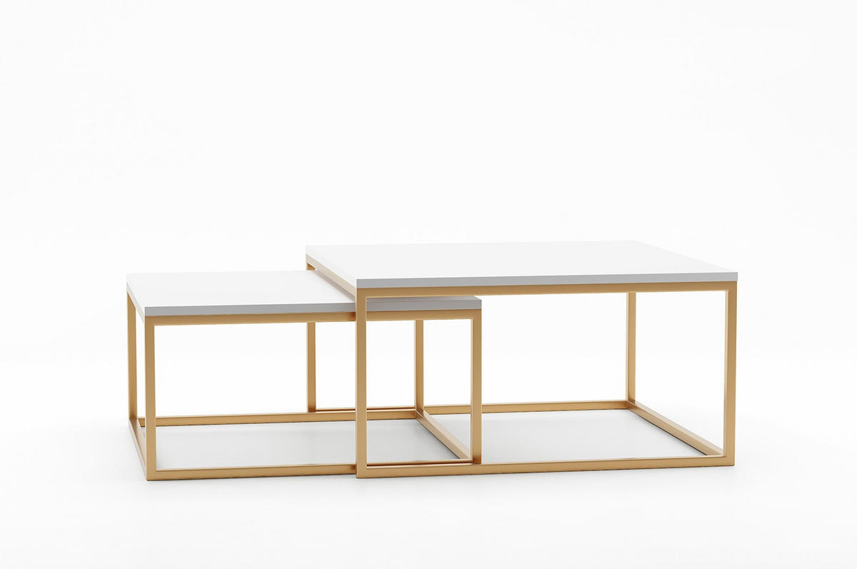 COUCHTISCH Dual Icy Weiß / Gold (2er-Set) - Goldfarben/Weiß, Holz/Holzwerkstoff (76/142/39cm) - Feldmann-Wohnen
