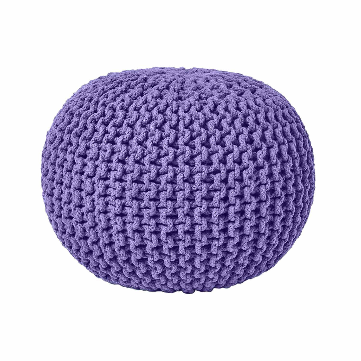 Homescapes Strick-Pouf Violett 40x35x40 cm