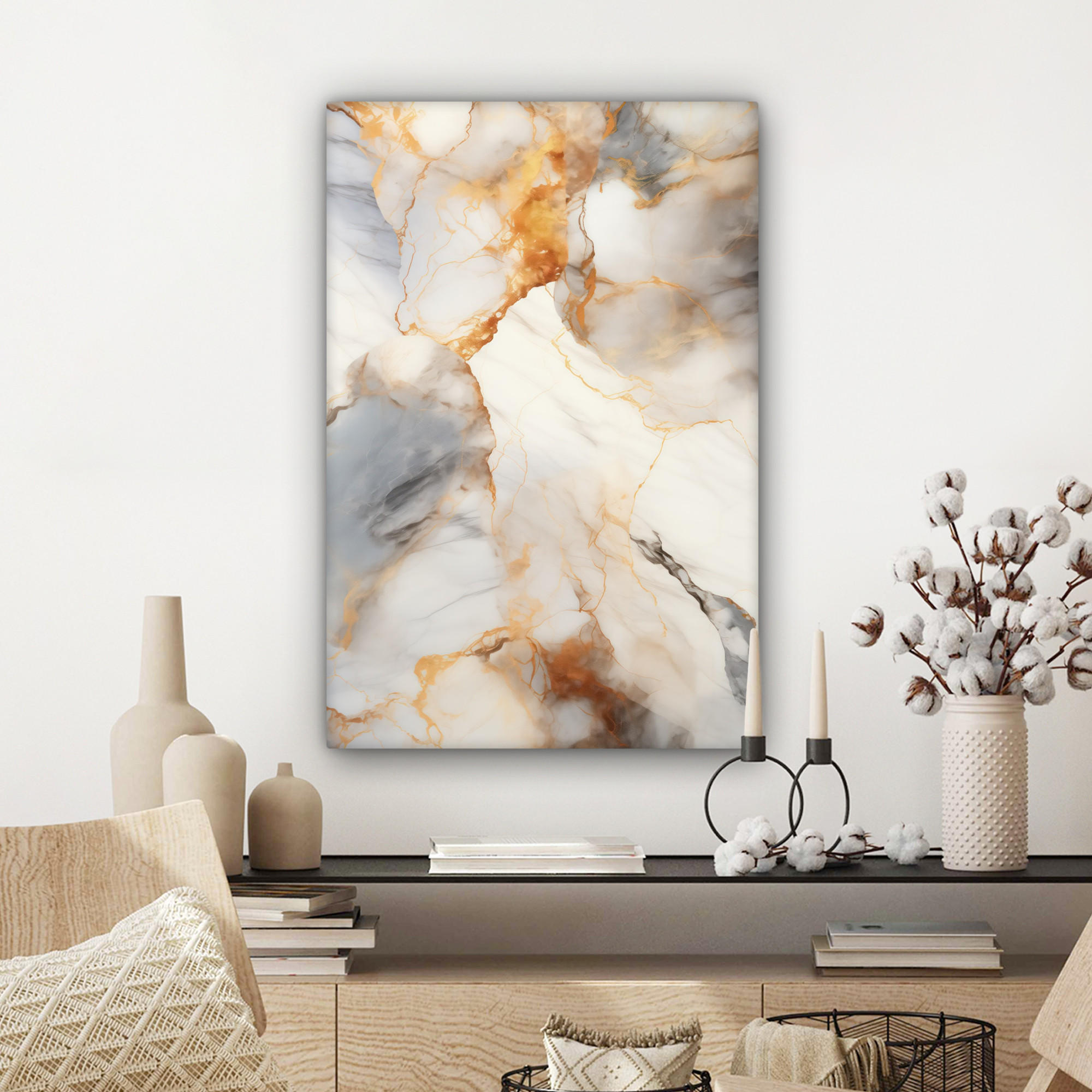 LEINWANDBILD Marmor - Grau - Gold 60x90 cm - Weiß, Textil (60/90cm) - MuchoWow