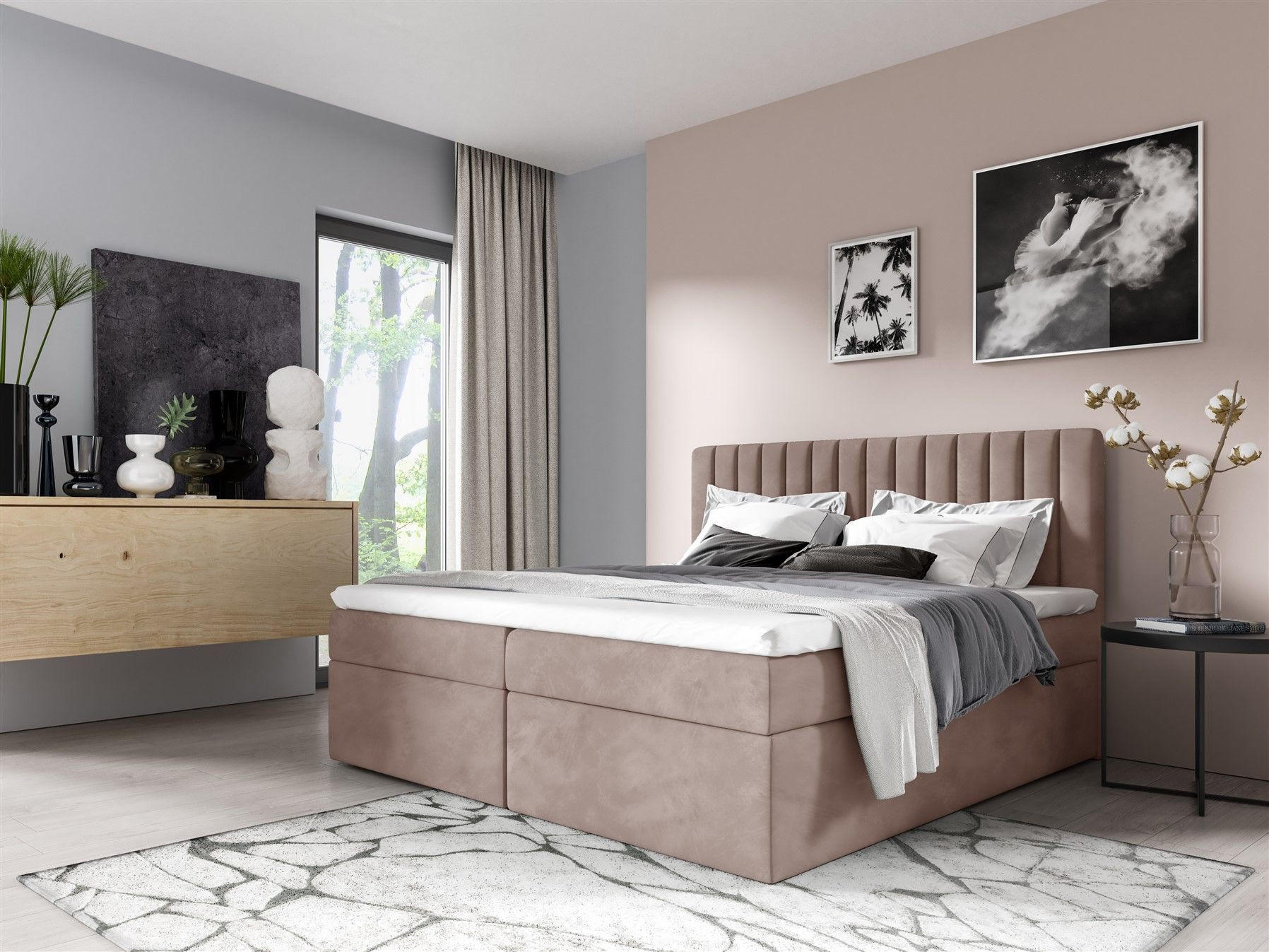 BOXBETT Linnea - Rosa, Holzwerkstoff/Textil (200/220cm) - Fun Möbel