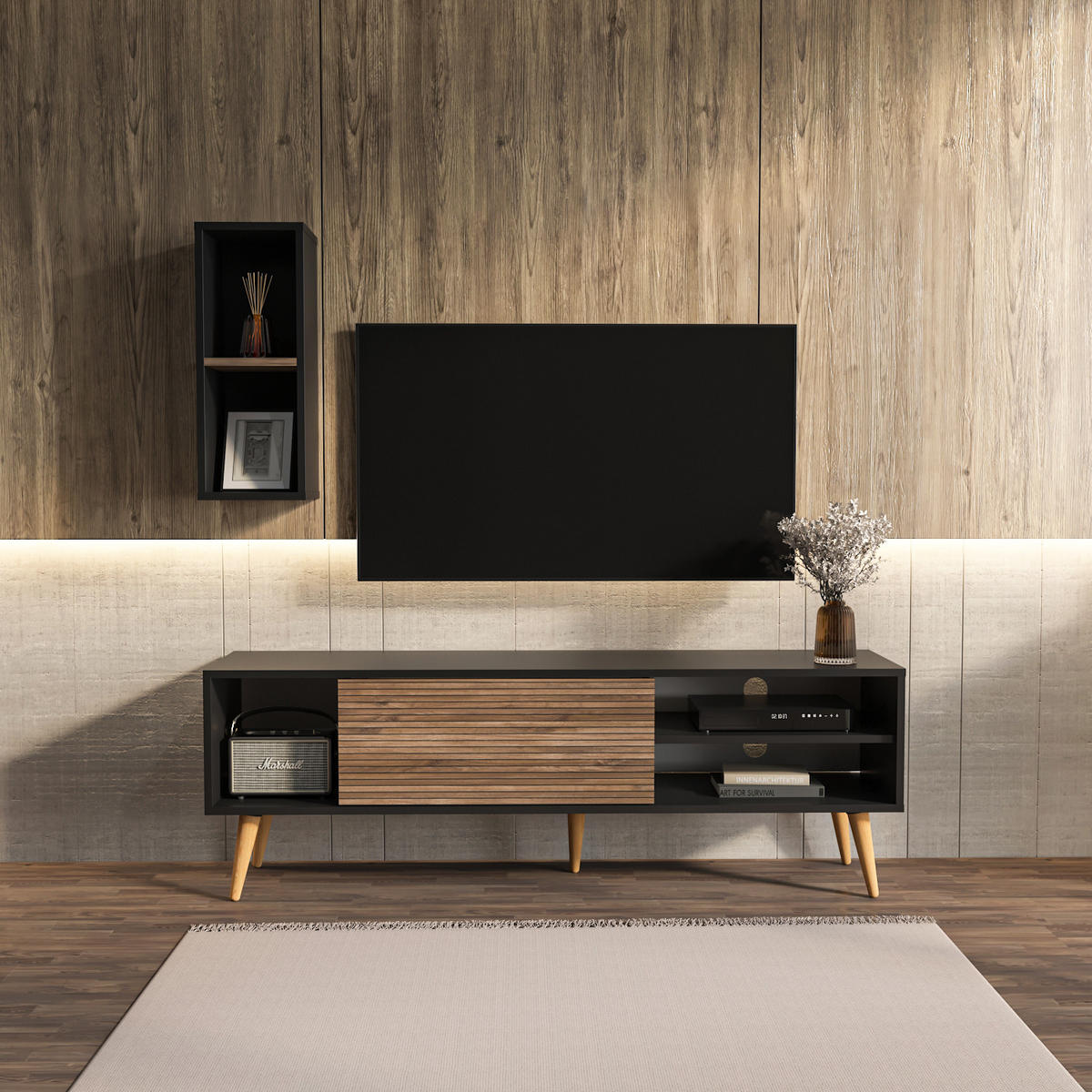 TV-LOWBOARD Rans Schwarz Alina - Schwarz/Braun, Holzwerkstoff (160/53.5/35cm) - Decorotika