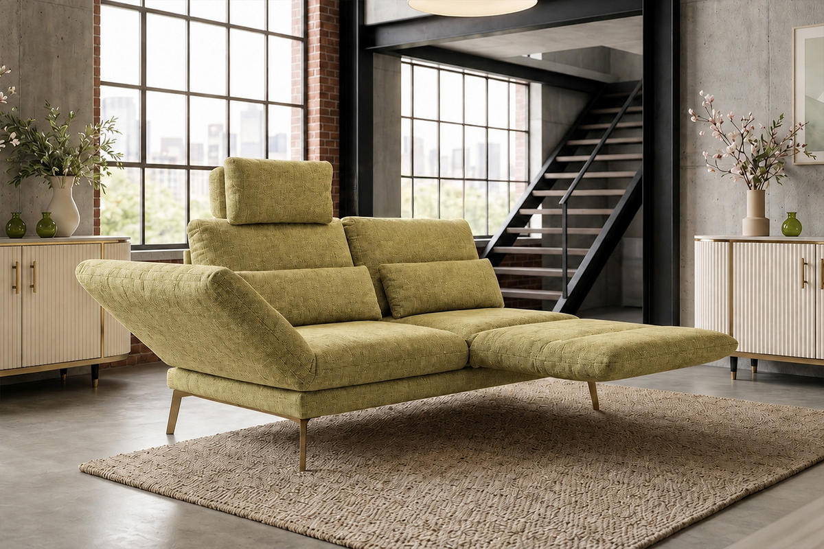 SOFA HOLLY Grün Flachgewebe - Braun/Grün, Textil/Metall (176/90/92cm) - KAWOLA