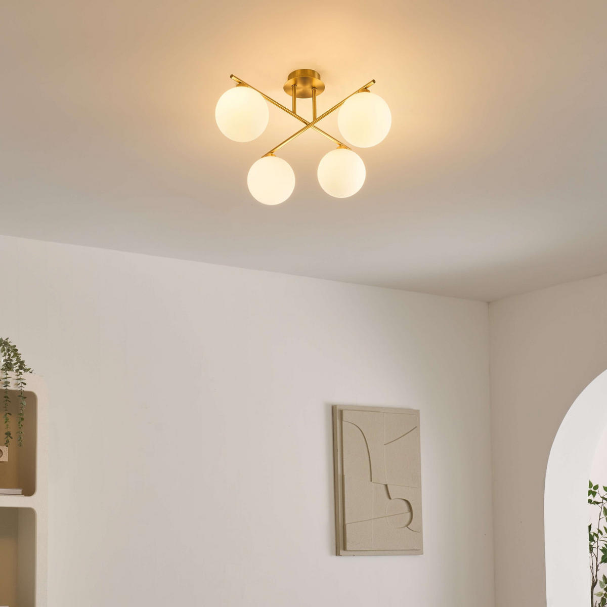 DECKENLEUCHTE Milanoa, Messing und Weiß, 25cm - Messingfarben, Glas (25/50/25cm) - KOSILUM