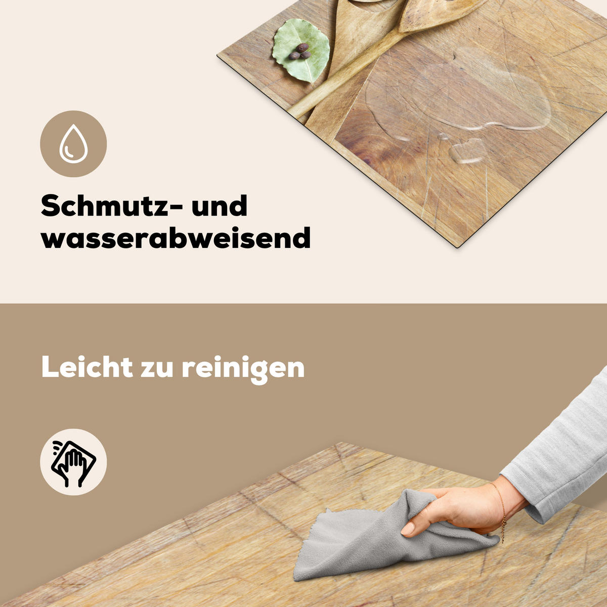 HERDABDECKPLATTE Holz - Löffel - Braun - Smiley Abdeckung Ceranfeld 59x51 cm - Hellbraun, Kunststoff (59/51/0.2cm) - MuchoWow