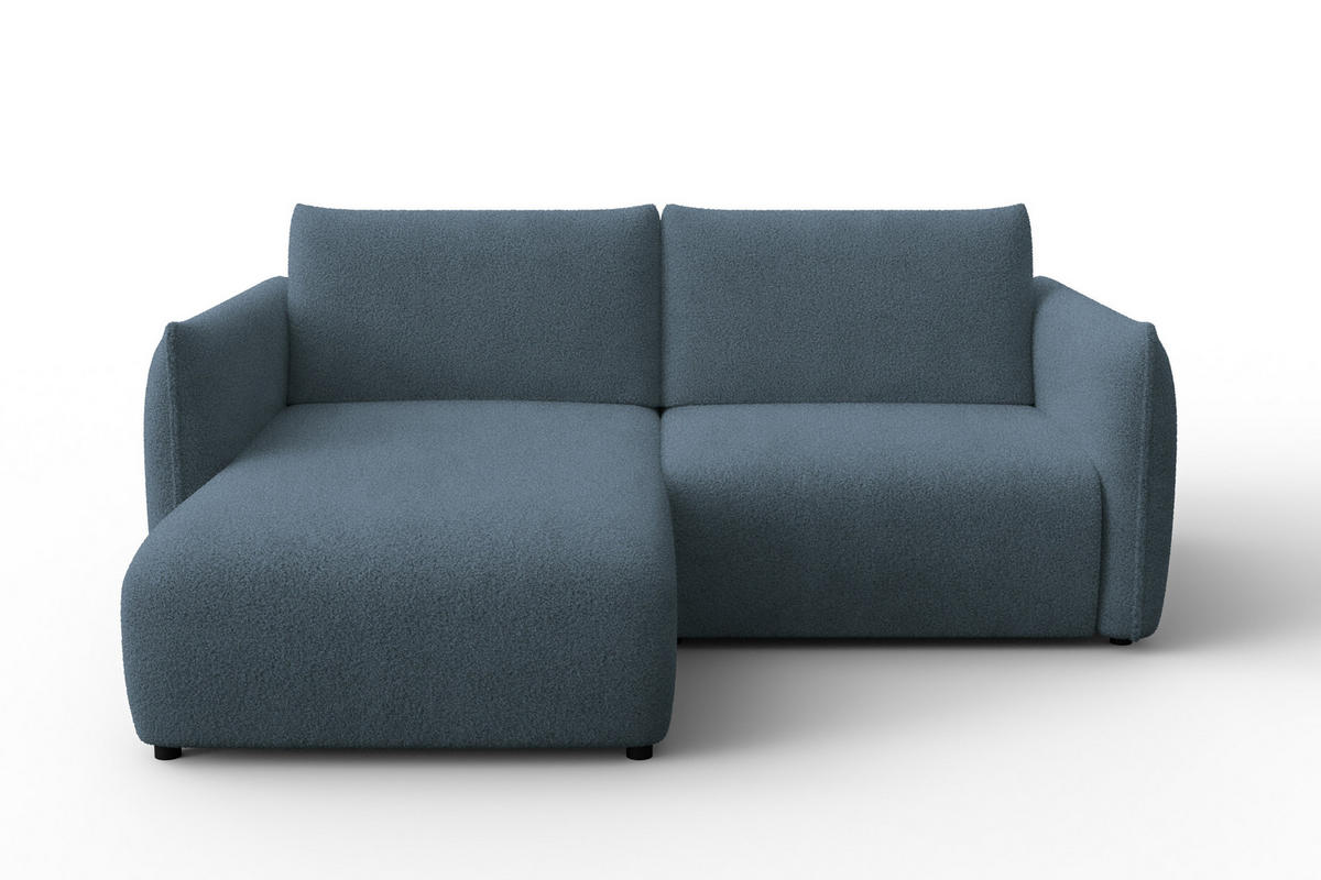 ECKSOFA TAUER 3-Sitzer LINKS, Bouclé-Stoff blau - Blau/Schwarz, Holz/Textil (173/206cm) - Courtois Laville