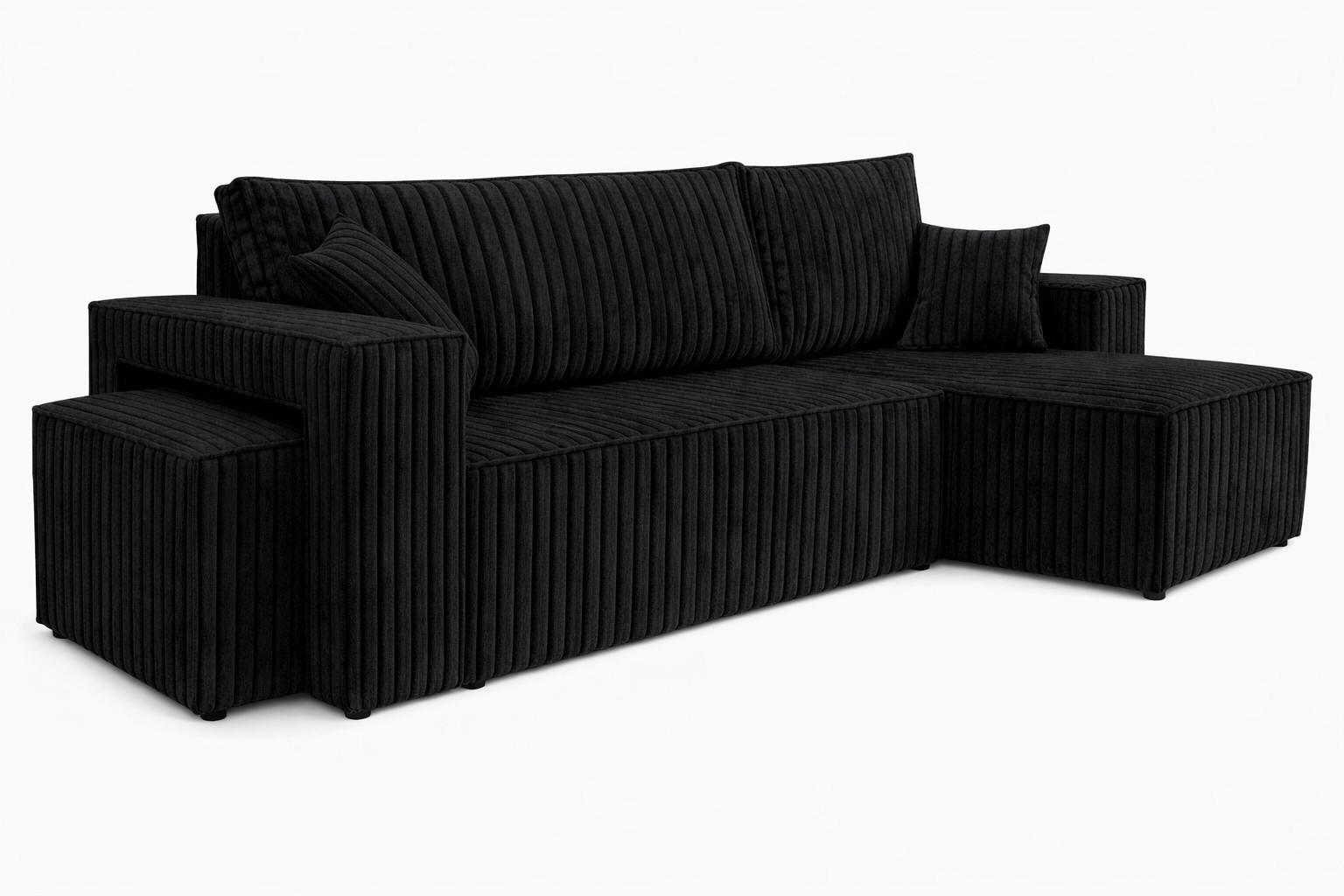 ECKSOFA Mit Schlaffunktion Und Pouf, Cordstoff Tilia, Schwarz, Rechts, Best L Mit Pouf - Schwarz, Holz (244/145cm) - Kaiser Möbel