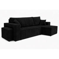 ECKSOFA Mit Schlaffunktion Und Pouf, Cordstoff Tilia, Schwarz, Rechts, Best L Mit Pouf - Schwarz, Holz (244/145cm) - Kaiser Möbel