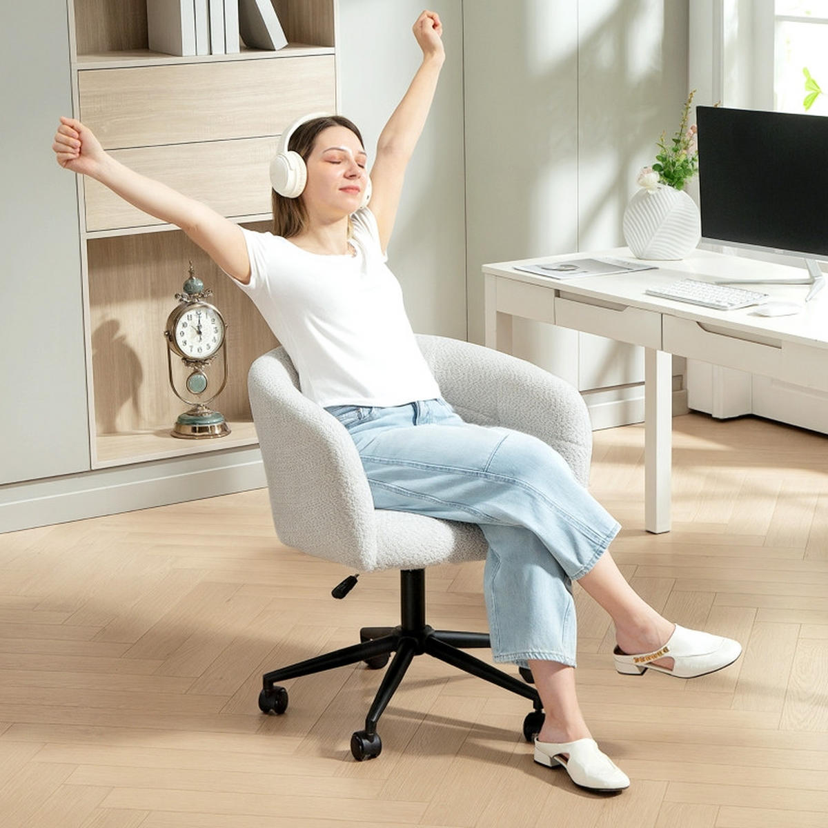 DREHSTUHL 65/59/75-85 cm cremeweiß aus Polyester höhenverstellbar - Creme, Kunststoff (59/85/65cm) - OKWISH