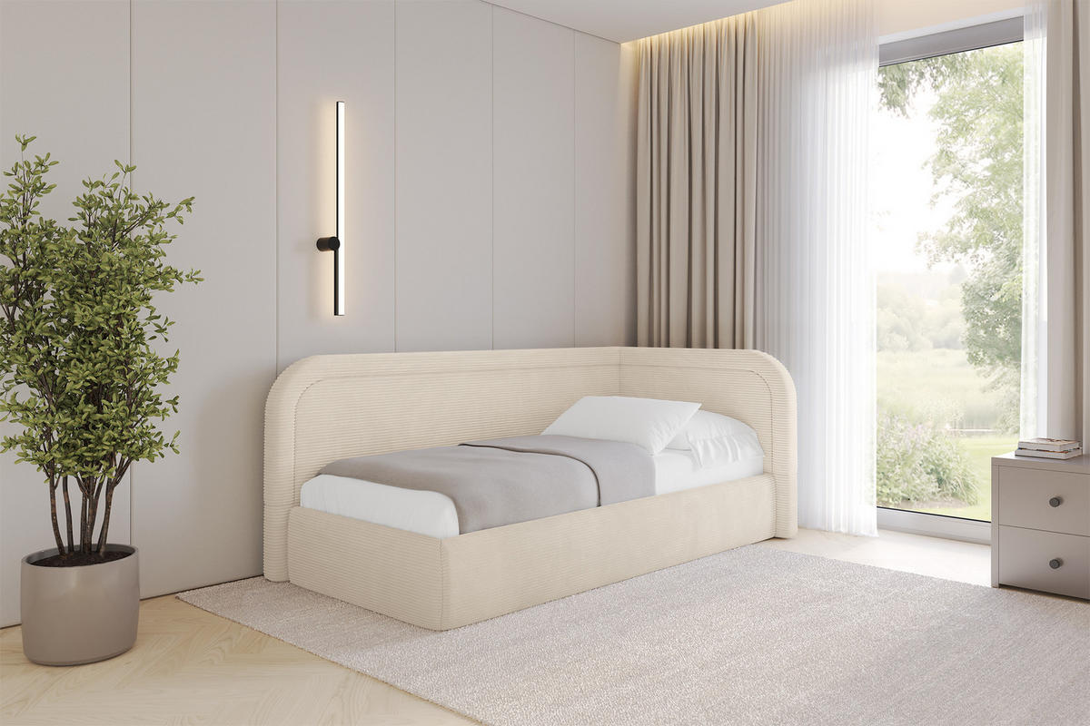 EINZELLBETT Jugendbett mit Bettkasten, Links - JOVY 80x200 Beige - Creme, Holzwerkstoff/Textil (80/200cm) - ALTDECOR